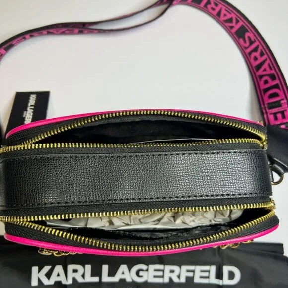 NWT Karl Lagerfeld Bag Black Crossbody Bag Heart Charms Details - Picture 4 of 5